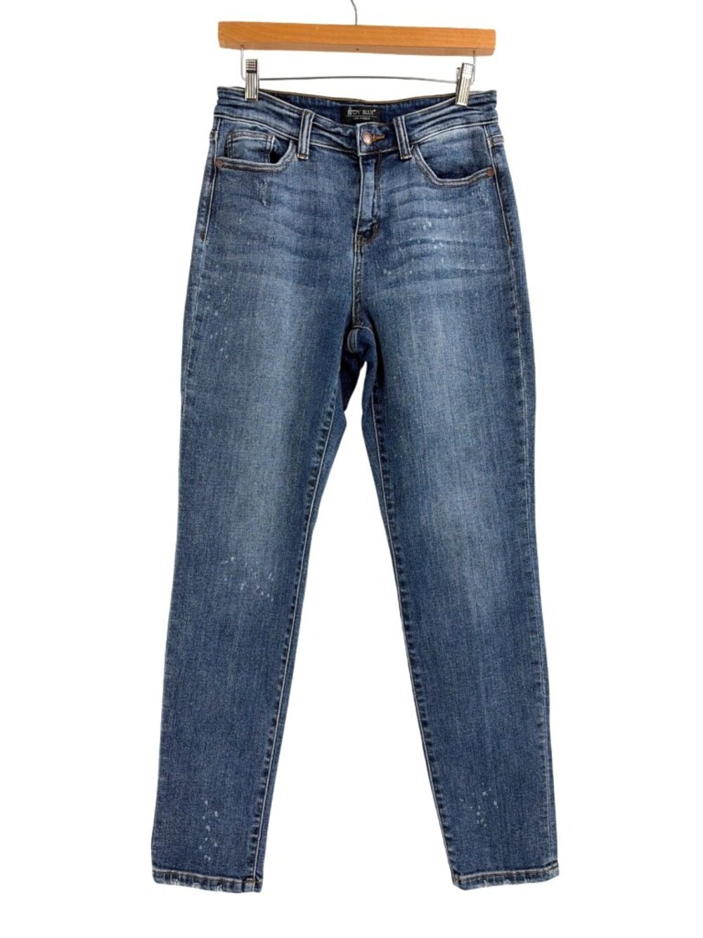 Judy Blue Boyfriend Fit Jeans Womens 5/27 Distressed Blue Denim Mid Rise Bleach